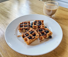 Homemade waffles and blueberries
