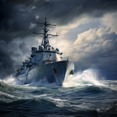 U.S. Navy ship sailing through rough seas
